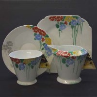 Lot 508 - Shelley teaset, with butterfly wing handles