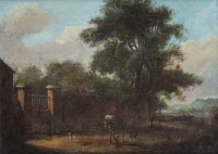 Lot 185 - English School, 18th century, Figures on a rural lane, oil