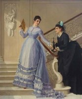 Lot 189 - W.R. Frillo, Ladies on the stairway, oil on panel