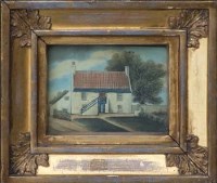 Lot 212 - Naive School, Rural scene with a cottage, watercolour and ink