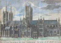 Lot 240 - The South Prospect of the Cathedral Church of St. Mary Lincoln and two other steel engravings (3).