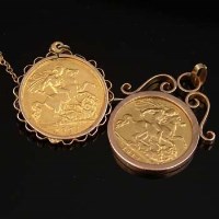 Lot 331 - Two mounted half sovereigns