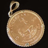 Lot 334 - South African Krugerrand 1990 in mount