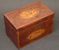 Lot 443 - Mahogany tea caddy with shell patera