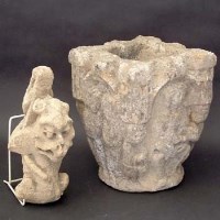 Lot 446 - Carved stone capital and a stone animal