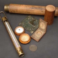 Lot 453 - Treen cased sundial/compass; a treen folding