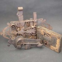 Lot 454 - Wrought iron continental lock and two others.