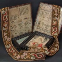 Lot 458 - Four framed samplers & two bell pulls