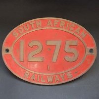 Lot 459 - South African Railways cast brass oval plate numbered 1275