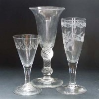 Lot 536 - Twist stem large glass with knopped stem and two