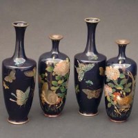 Lot 554 - Two pairs of late 19th century Japanese cloisonne vases