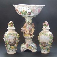 Lot 599 - A pair of Carl Thieme Potschappel vases and a centre piece