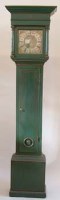 Lot 726 - Green painted pine longcased clock
