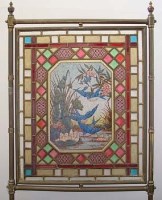 Lot 747 - Victorian fire screen with stain glass panel