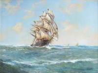Lot 17 - After Montague Dawson, Nearing Port - Clipper Lightning, oil