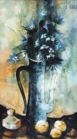 Lot 22 - American School, 20th century, Still life study with tall jug, oil