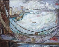 Lot 23 - American School, 20th century, Cityscape, oil