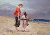 Lot 32 - J. Dupont, Walk On The Beach, oil