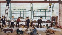 Lot 35 - Ken Jones, The Sweepstake in Fitting Shop, oil