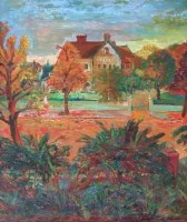 Lot 80 - Jerzy Faczynski, Suburban street scene, oil