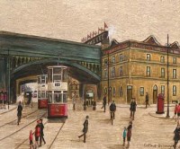 Lot 91 - Arthur Delaney, Tram 34 at Deansgate, oil