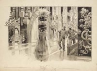 Lot 123 - F. Matania, Figures exploring a building, pencil and grey wash