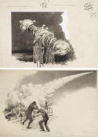 Lot 126 - F. Matania, Firing the Rocket and Watching the Stars, pencil and grey wash (2)
