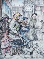 Lot 148 - Patience Arnold, At the bus stop, watercolour