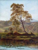 Lot 208 - A.W. Ayling, Rural river scene, oil