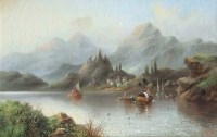 Lot 212 - E. Masters, Continental lake scene, oil