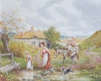 Lot 239 - A.D. Bell, Her First Ride, watercolour
