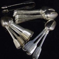 Lot 295 - Nine Bateman dessert spoons; three Fiddle dessert