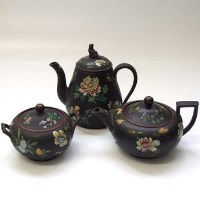 Lot 552 - Wedgwood black basalt coffee, teapot sucrier(Enamelled)