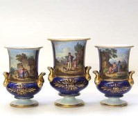 Lot 553 - Garniture of Miles Mason vases, Masonic possibly