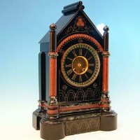 Lot 614 - French black marble architectural clock with key and pendulum