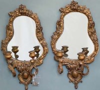 Lot 622 - Pair of gilt wall mirrors with candle scones.