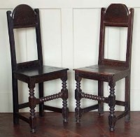 Lot 654 - Five Dark oak 17th C side chairs