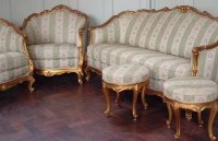 Lot 694 - French three piece suite and two matching stools.