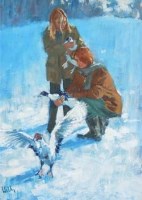 Lot 9 - Douglas Hills, Muscovy Ducks in Snow, oil