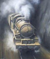Lot 24 - M.J. Dobson, Speeding Locomotive, oil
