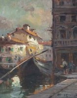 Lot 56 - C Moiraghi, Venetian scene with figure, oil