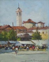 Lot 61 - Marcella Bro***, Market scene, oil
