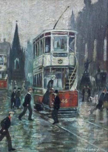 Lot 94 - Arthur Delaney, Albert Square, oil