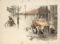 Lot 160 - F. Matania, Escaping the Floods, pencil and colour wash