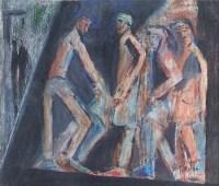 Lot 193 - John Thompson, Figure group, mixed media
