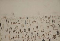 Lot 205 - L.S. Lowry, Beach scene, felt tip over pencil