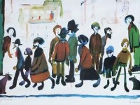 Lot 243 - After L.S. Lowry, People Standing About, signed print