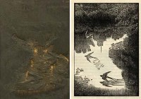 Lot 273 - C.F. Tunnicliffe, swallows over the pool, woodblock