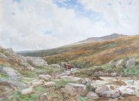 Lot 309 - E.M. Wimperis, Moorland scene with sheep and cattle, watercolour