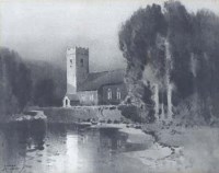 Lot 319 - Arthur Tucker, Grasmere Church, grey ink wash